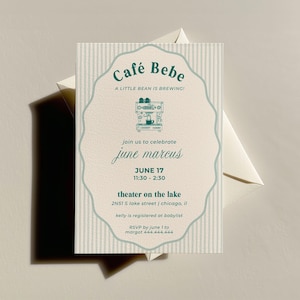Cafe Bebe Shower | Bewerkbaar afdrukken en downloaden | Doucheuitnodiging | Koffieshop babyshower
