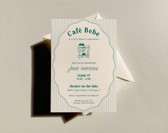 Inbjudan till babyshower för Café Bebe: Redigerbart kafétema (digital nedladdning)