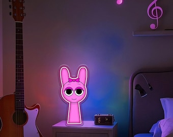Cartoon Pink Rabbit Neon Sign,Bowknot Rabbit Pinki Neon Light,Gift for her,Home Bedroom Club Hotel Wall Decor,Modern Home Design