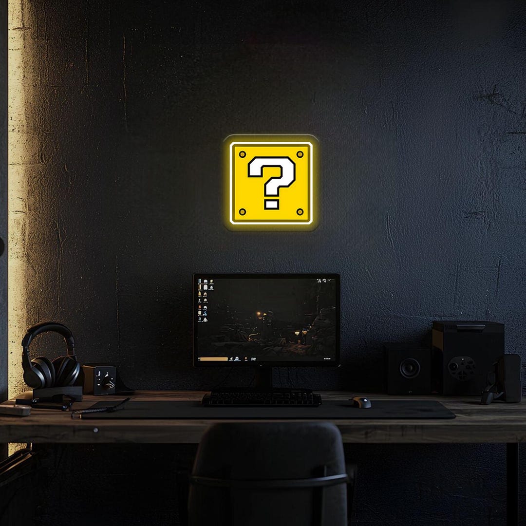 Mario Think Sign Mario Question Mark Bricks Neon Sign,yello Led Sign,custom Game Room ...