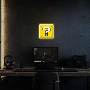 Mario Question Mark Bricks Neon Sign,Yello Led Sign,Custom Game Room Neon LED Sign,Handmade Gift for Kids,Cartoon Neon Sign