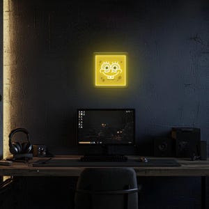 Letrero de neón de esponja amarilla, luz de neón de animales marinos, decoración de animales marinos, arte de pared para dormitorio, decoración del hogar, neón, regalo para niños