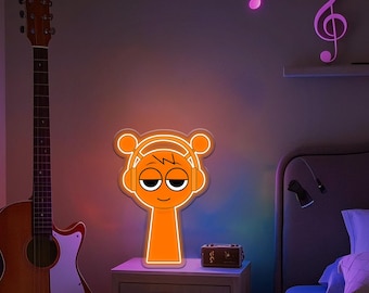 Cartoon Orange DJ Neon Sign,Large Eyes And A Headband Oren Neon Light,Gaming Wall Art For Game Room,Gaming Interior Decoration