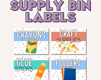 Classroom Supply Bin Labels Template - Set of 28 plus Create Your Own