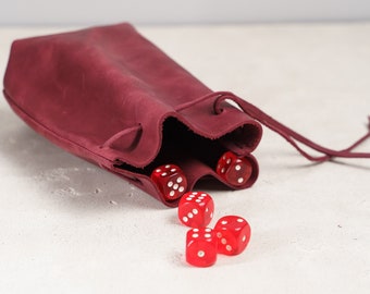 Custom dice bag, Dice drawstring bag, Leather dice bag, Leather dice pouch, Leather pouch bag, DND dice pouch, Mini leather pouch