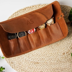 Rouleau de montre fait main, rouleau de montre en cuir, rouleau de montre monogrammé, rouleau de montre personnalisé, sac de montre en cuir, étui de montre en cuir