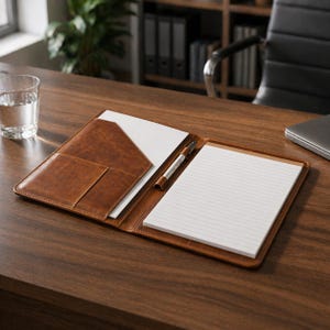 Personlig läderportfölj, konjaksfärgad Crazy Horse-mapp, minimalistisk padfolio, företagsorganisatör, handgjort läderfodral