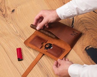 Custom cigar case, Leather cigar case, Premium cigar holder, Leather cigar bag, Cigar leather roll, Personalized cigar case