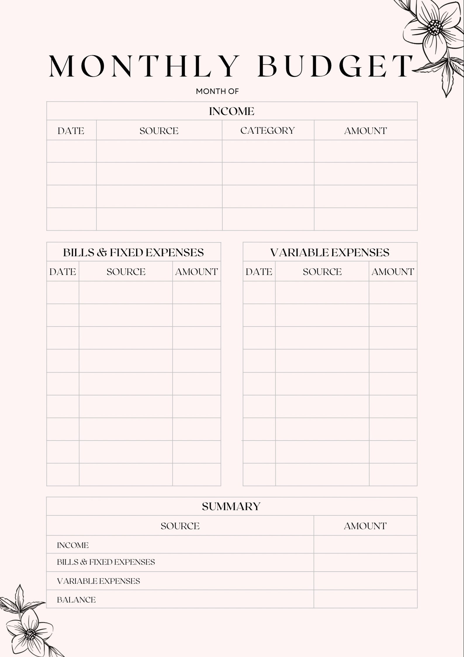 Monthly Budget Tracker Printable - Etsy