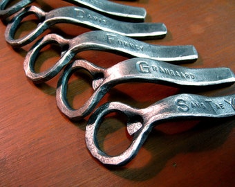 Groomsmen Gift - Hand-forged Bottle Openers, Wedding Favors or Custom gifts - Personalized Churchkey Forged by a Blacksmith