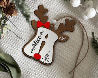 Personalized Reindeer Retro Letter Ornaments, Reindeer Letter Ornaments, Christmas Ornament, Reindeer Girl Ornament, Christmas Stocking