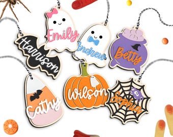Custom Halloween Trick or Treat Bag Name Tag, Halloween Basket Decor, Boo Basket Tag, Halloween Ornament, Ghost Tag, Pumpkin Name Tag