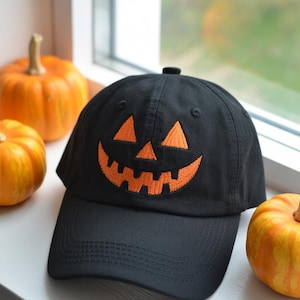 Jack-o-lantern Pumpkin Embroidered Baseball Hat, Custom Color Spooky Season Embroidered Cap, Halloween Costumes Hat, Halloween Gift