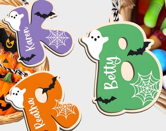 Custom Halloween Trick or Treat Bag Name Tag, Halloween Basket Decor, Boo Basket Tag, Halloween Ornament, Ghost Tag, Pumpkin Name Tag