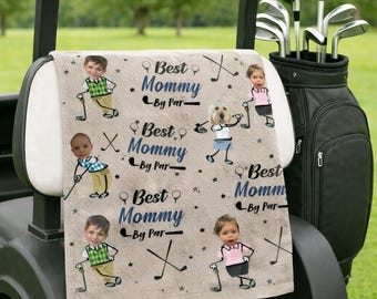 Custom Golf Towel With Kids Photo, Kids Golf Rag, Gift For Mom, Mom gift, Father Day Golf Gift, Best Mommy by Par, Golf Lover Gift