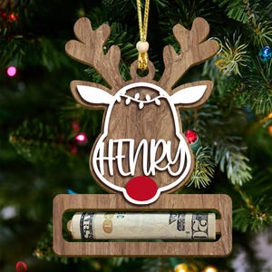 Custom Cute Money Holder Christmas Ornament, Here’s A Few Bucks for Christmas| Custom Kids Christmas Ornament| Reindeer Money Holder