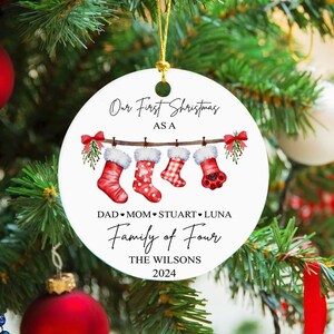 Custom Family Name Christmas Ornament, Family of Four, Family of Free, Family of five Christmas Ornament, Baby&#39;s First Christmas Ornament