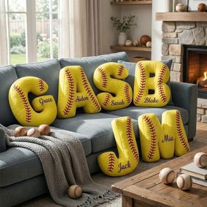 Personalized Baseball Letter Pillow, Initial Pillow with Name, Baseball Gift, Sport Mom Gift, Coach Thank You Gift, Baby Shower Decor