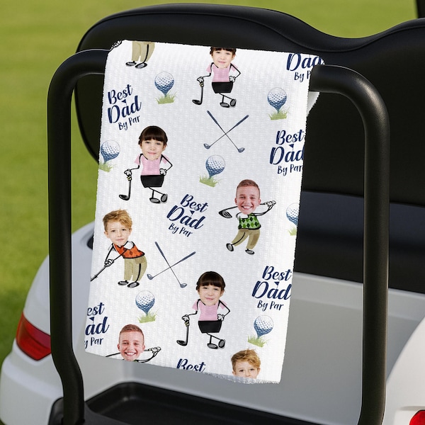 Custom Golf Towel With Kids Photo, Golf Lover Gift, Kids Golf Rag, Gift For Him, Dad gift, Custom Name Father Day Golf Gift, Best Dad by Par