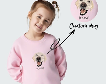 Custom Pet Portrait Embroidered Sweatshirt, Hoodie|EMBROIDERED Pet Sweatshirt for Kids, Youth Sweatshirt,Kids Christmas Gift, Pet embroidery