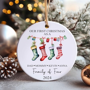 Custom Family Name Christmas Ornament, Family of Four, Family of Free, Family of five Christmas Ornament, Baby&#39;s First Christmas Ornament
