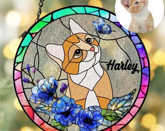 Custom Pet Portrait Glass Suncatcher, Pet loss gift, Stained Glass Cat Memorial, Cat Mom Gift, Memorial gift, Custom Cat Portrait from Photo