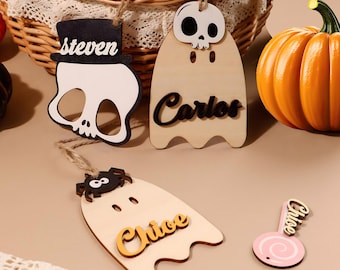 Custom Halloween Trick or Treat Bag Name Tag, Halloween Basket Decor, Boo Basket Tag, Halloween Ornament, Ghost Tag, Pumpkin Name Tag
