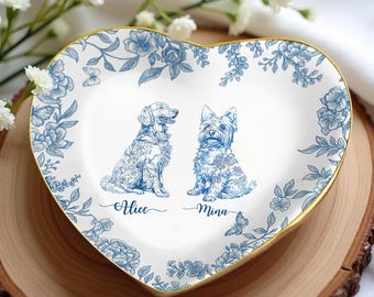 Custom Dog Breed Jewelry Dish, Chinoiserie Toile Trinket Plate, Custom Dog Ring Dish, Pet memorial gift, Dog Mom Gift, Gift for Pet Lover