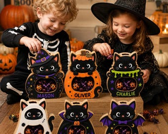 Personalized Halloween Candy Holder, Custom Trick or Treat Candy Box, Halloween Candy Display Box, Kids Halloween Keepsake, Candy Container