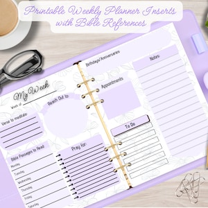 7x9,25 "Druckbare Planereinlage mit Bibelstellen (Platz für Schriftstellen, Gebetsanliegen und mehr); Sized for Happy Planner