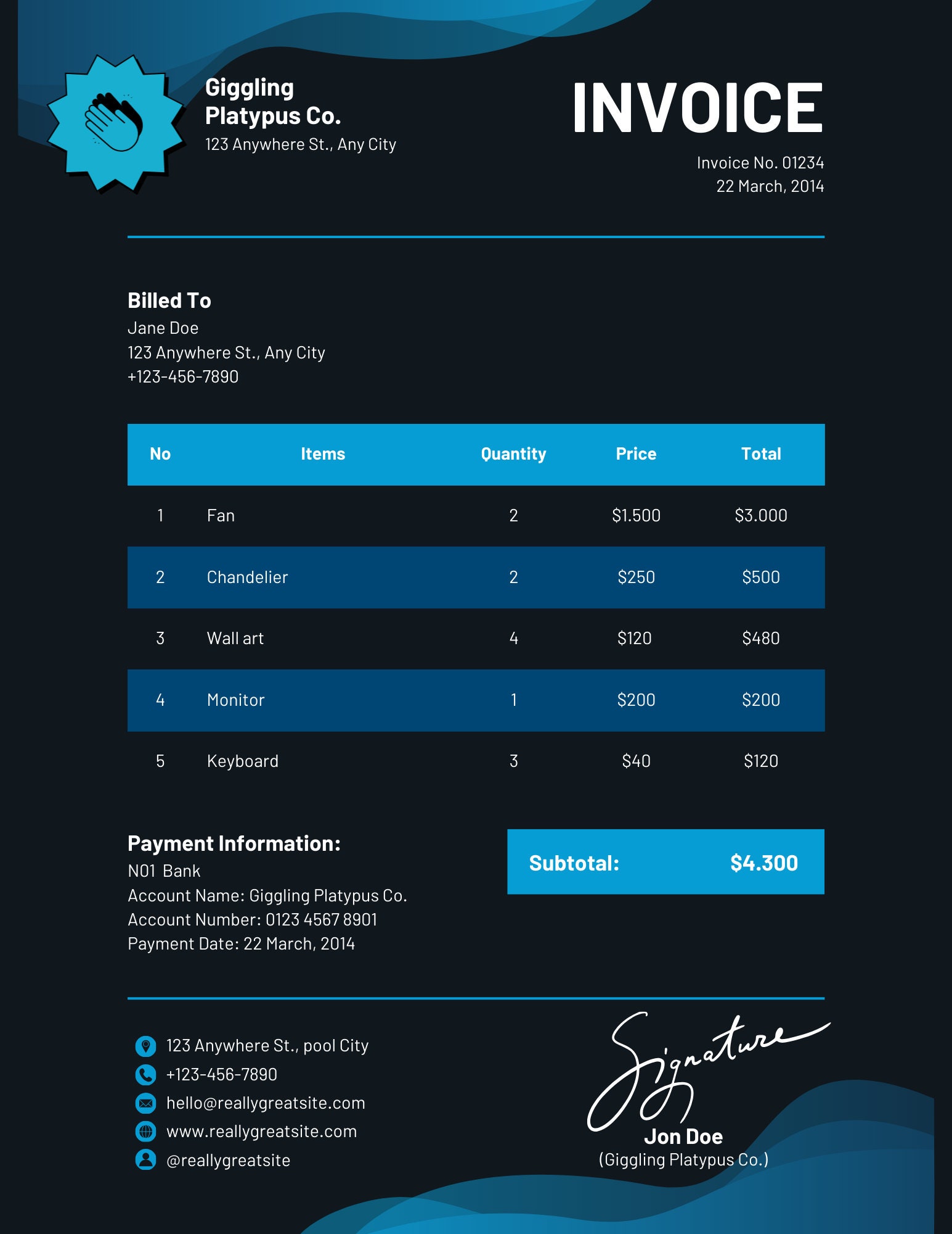Invoice Template: Digital Work Invoice (PDF) - Etsy