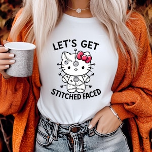 Lets Get Stitch Faced Kitty Halloween Shirt,Cute Fall Shirt,Spooky Season Shirt,Cute Halloween Shirt,Bella+Canvas Halloween Shirt