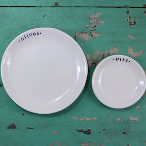 Handmade Olives Serving Dish, Olives Pits Set of Small Dishes, Serving Dishes with Olive and Pits Text, Hostess Gift, Serving Dish for Party