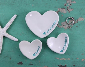 Handmade Heart Shaped Ring Dish For Grandma Nana Gigi Grammy, Gift for Grandmother, Heart Trinket Dish