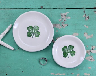 Handmade Shamrock on Small Round Ring Dish, Trinket Dish with Clover, Irish Ring Dish, Catch All Dish, Organizing Dish, St Patricks Day Gift