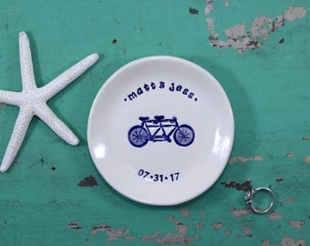 Handmade Engagement Ring Dish with Bicycle or Tandem Bicycle, Custom Wedding Ring Dish with Bicycle, Personalized Ring Dish with Bicycle