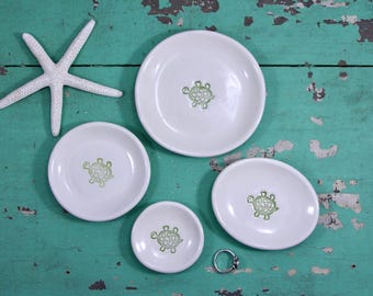 Handmade Ceramic Turtle Ring Dish: Green Glazed Trinket Tray