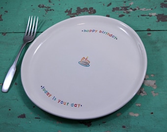 Handmade Custom Happy Birthday Dinner Plate, Today is Your Day, Celebrating You Dish, Personalized Birthday Cake Dish