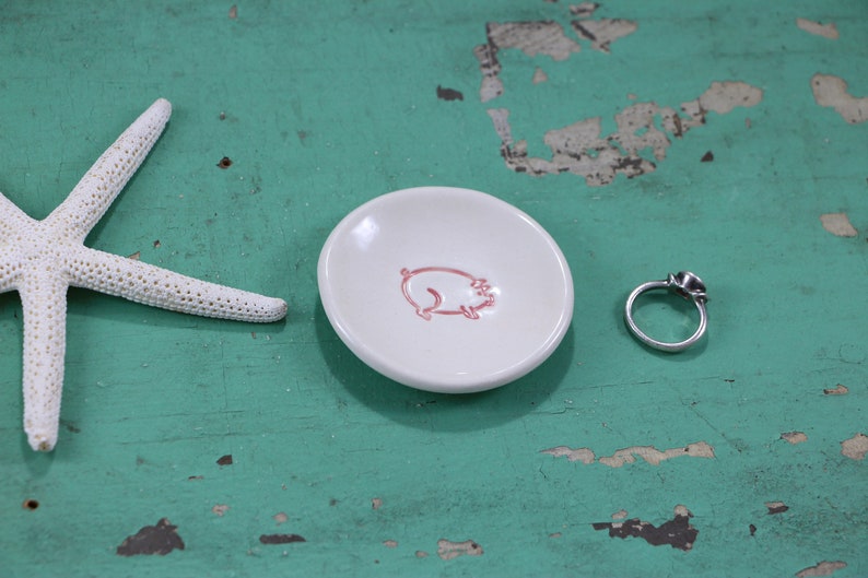 Ring Dish Piggy Mini Ceramic Dish Piglet Jewelry Dish Trinket Dish Pink Pig Round Organizing Dish