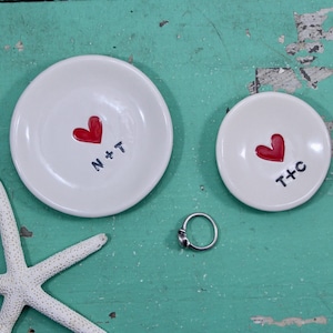 Handmade Engagement Ring Dish with Heart, Heart Trinket Dish, Personalized Mini Ring Dish with Heart and Initials, Custom Heart Ring Dish