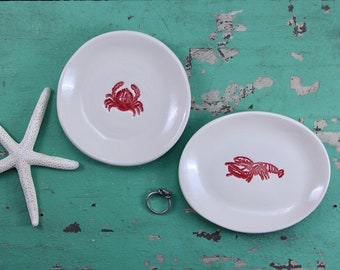 Handmade Ceramic Ring Dish: Beach Lobster or Crab Jewelry Holder