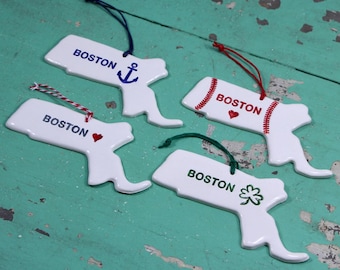 Handmade Boston Ornament: Red Heart, Shamrock, Anchor, Baseball, Boston Strong, I love Boston, Boston Christmas Ornament