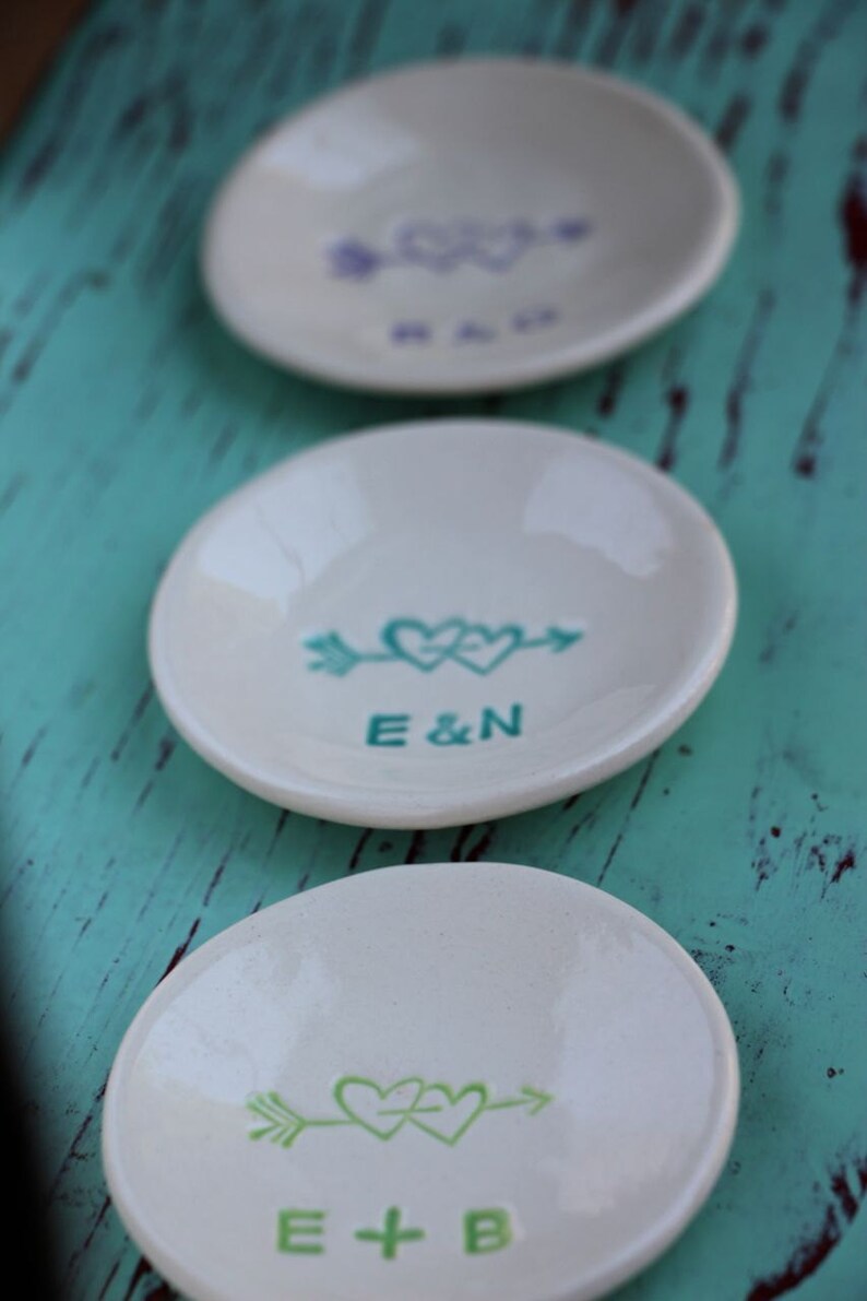 Handmade Engagement Ring Dish with Hearts, Double Heart Design Ring Dish, Personalized Mini Ring Dish, Engagement Ring Dish with Initials image 5