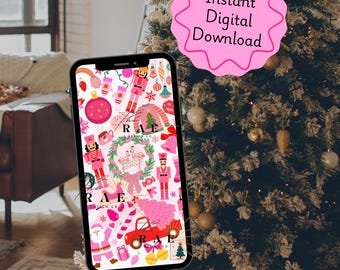 Girlypop Jultelefonbakgrund | Julbakgrund | Estetisk bakgrund | iPhone-bakgrund | Android-bakgrund | Rosa bakgrund