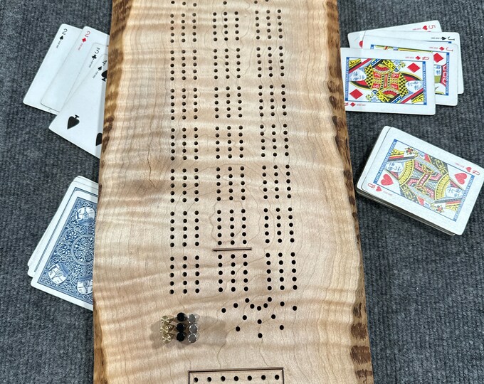 3 Player Curly Maple Cribbage Board With Live Edge and Peg Storage Etsy