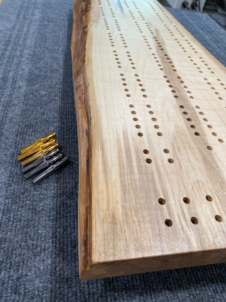EXTRA LARGE Curly Maple Cribbage Board with Live Edge Real Etsy