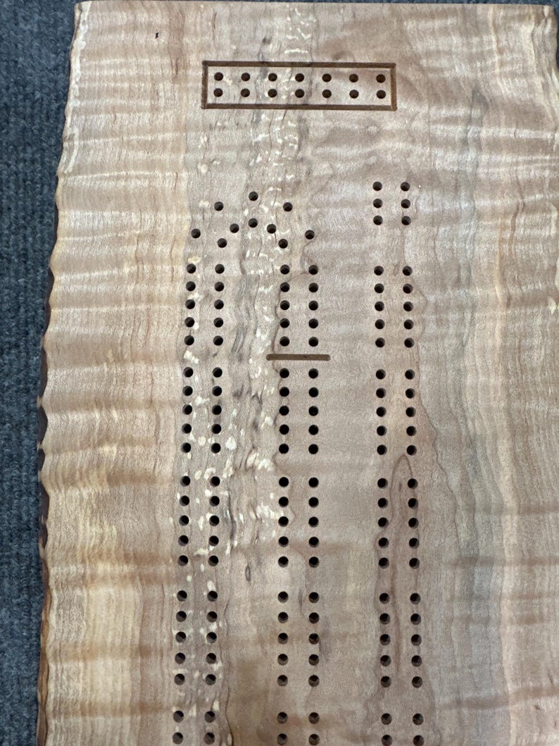 2 Player Curly Maple Cribbage Board With Live Edge and Peg Storage - Etsy