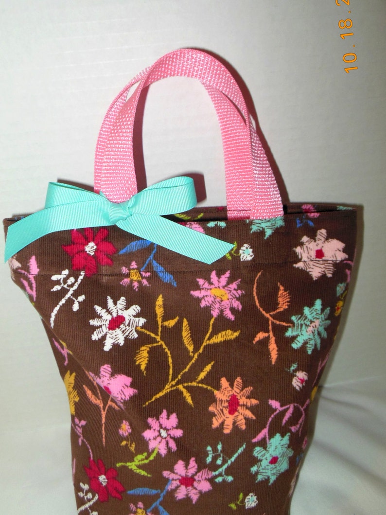 SALE Brown and Pink Little Girl Purse/Gift Bag/Tote image 1