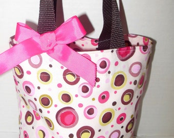 Retro Pink, Green and Brown Polka Dots Girl Purse/Gift Bag/Tote