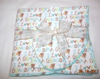 I Love Grandma Flannel Receiving Blanket and Burp Cloth Gift Set